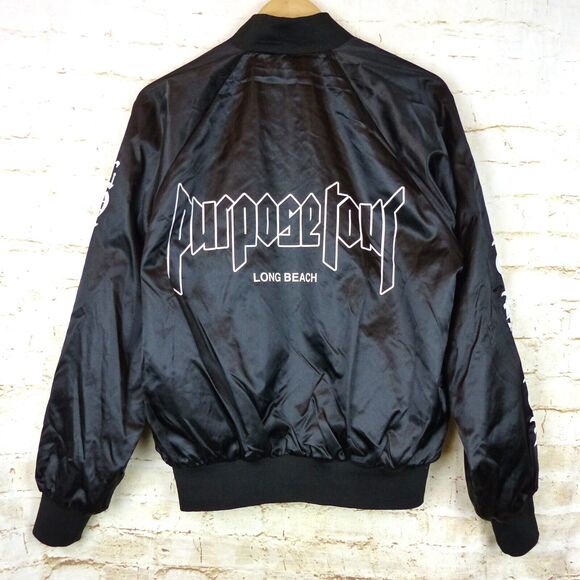 Justin Bieber Purpose World Tour Bomber Jacket Adult M Black Satin Long Beach - Picture 8 of 12